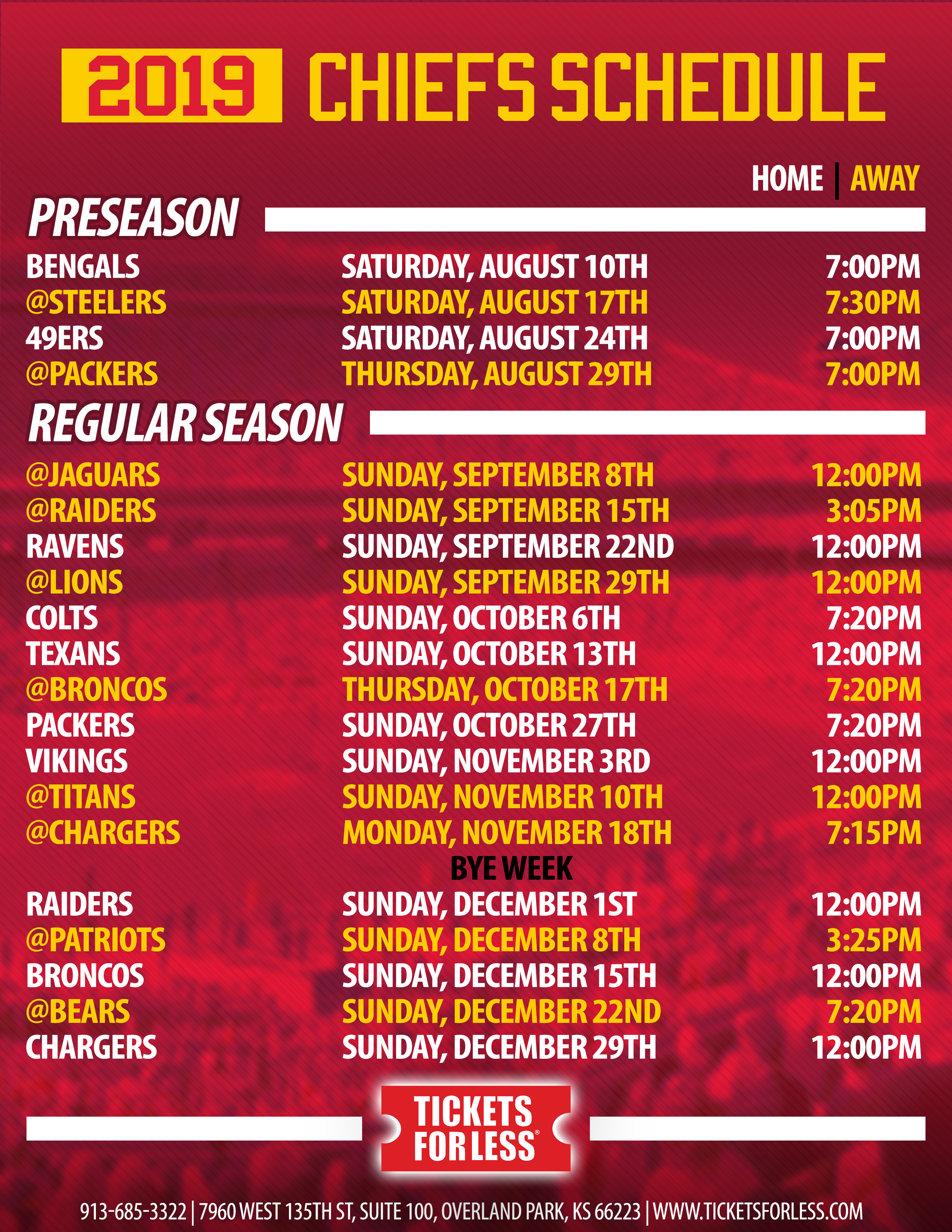 2019 Chiefs Schedule Chiefs Tickets For Less