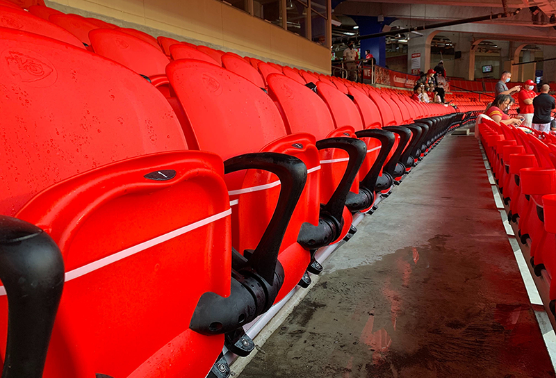 Arrowhead Stadium seats - RED & ORANGE - LOGO END riser mount (Kansas City)